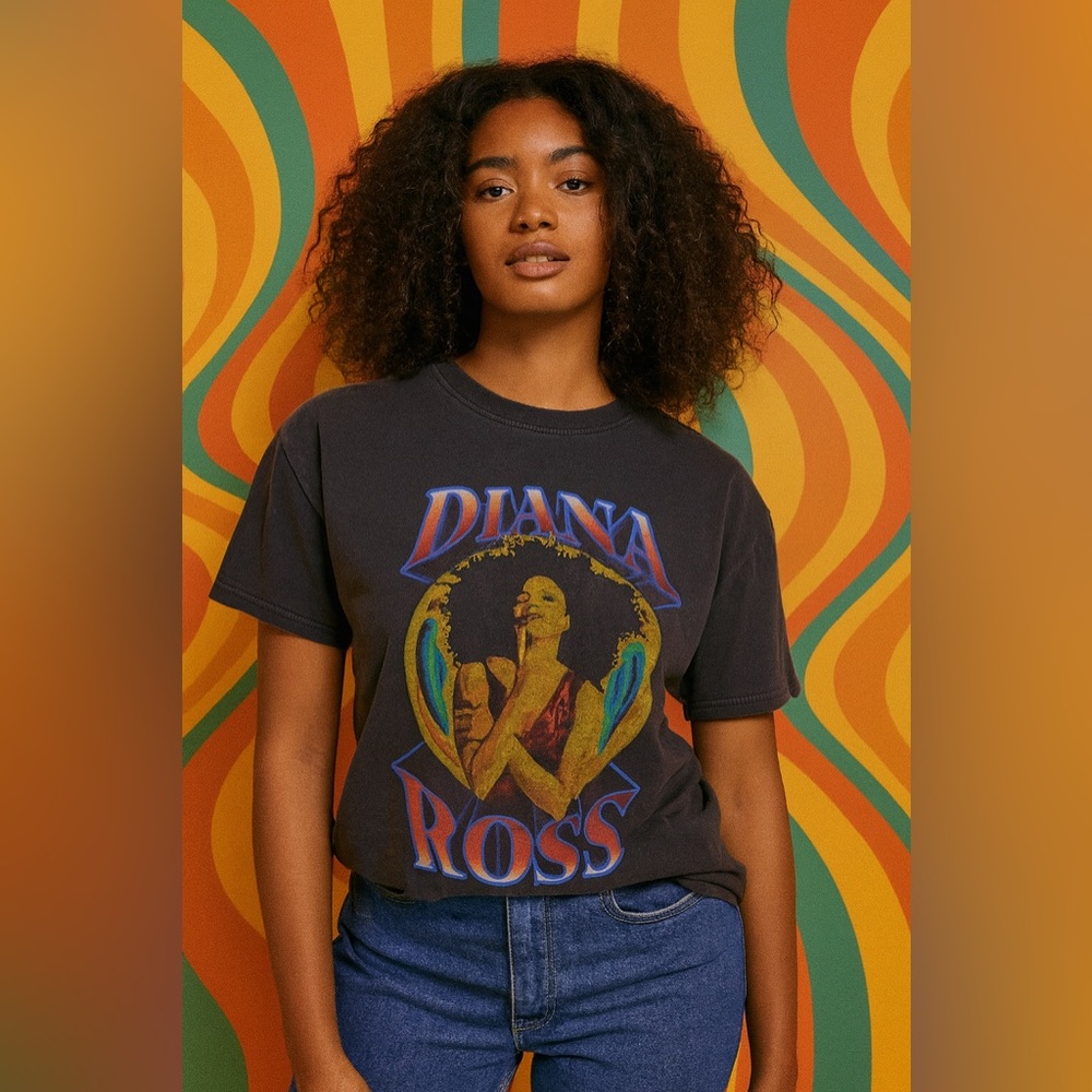 Diana Ross Shirt Mens XL Black Graphic Tee T-Shirt Music Band Concert Mad Engine